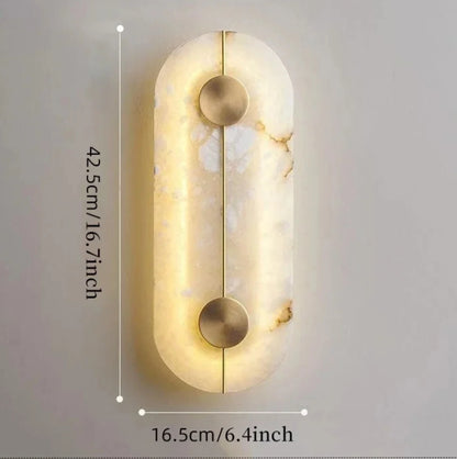 Wall lamp with measurements on a gray background oval shaped