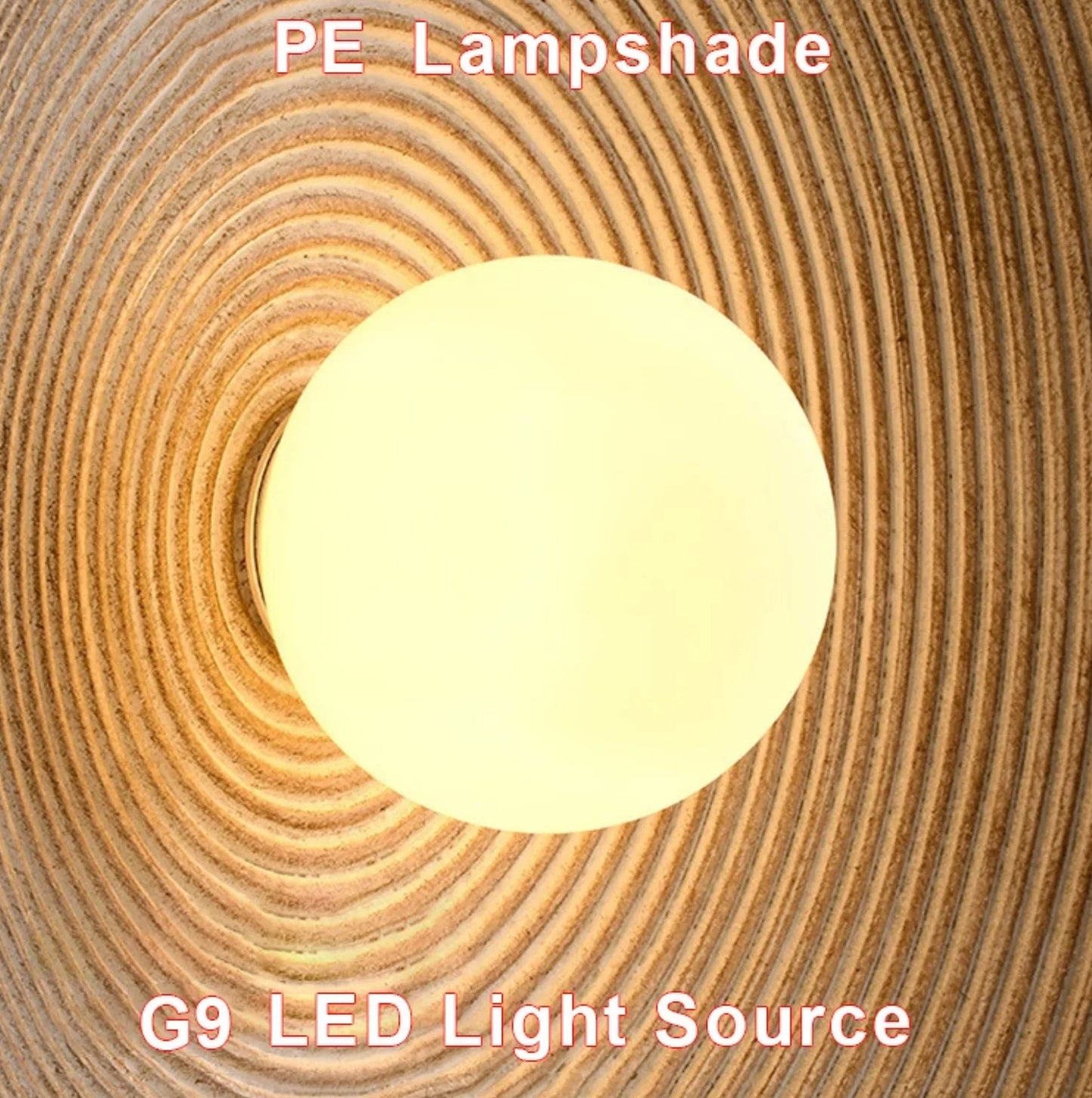 PE lampshade with G9 LED light source on a textured brown background