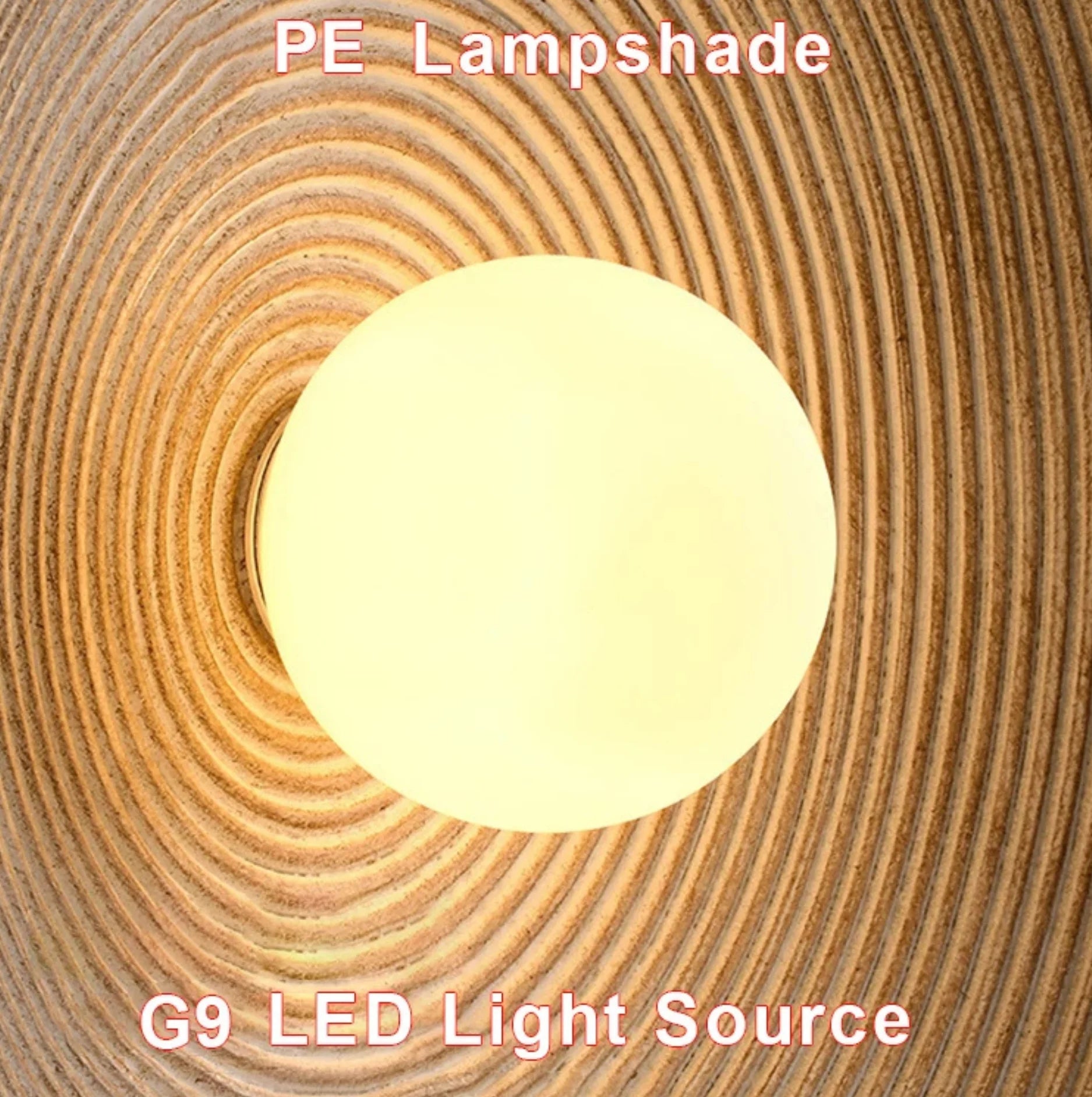 PE lampshade with G9 LED light source on a textured brown background