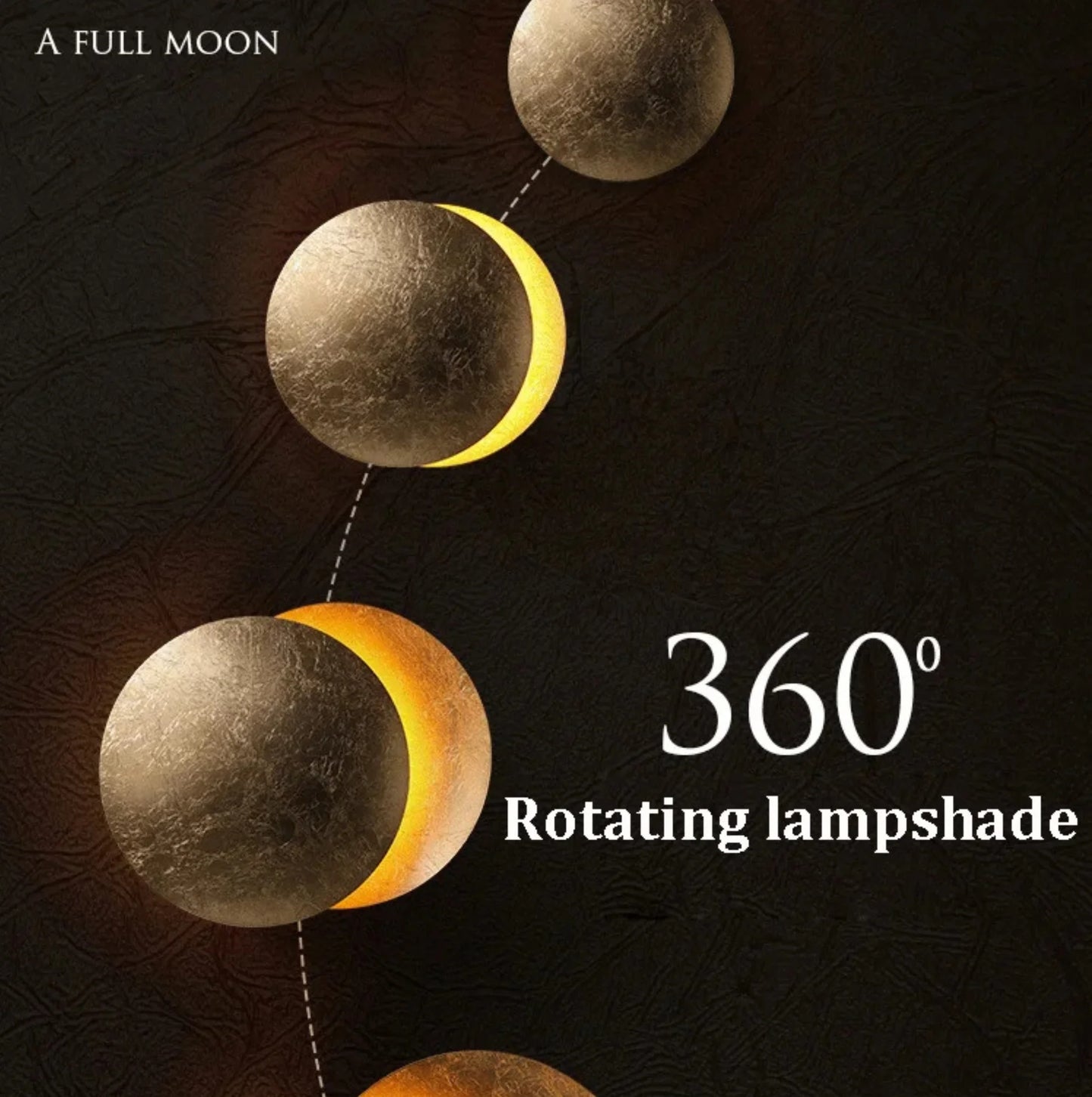 360-degree rotating lampshade with moon phases on a dark background
